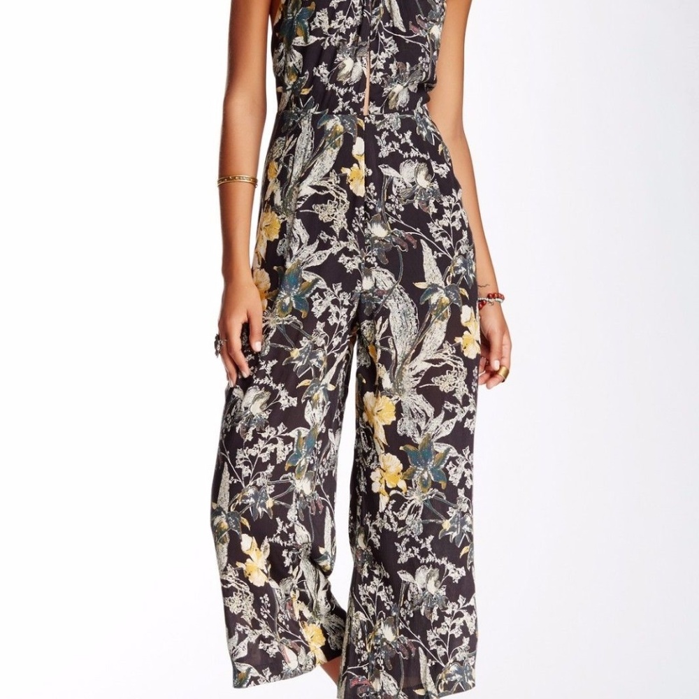 FREE PEOPLE BLACK FLORAL COMBO JUMPSUIT